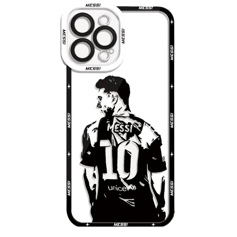 EZB Lionel Messi Themed iPhone Phone Case | Black and White Clear Flexible Shock Absorbant Cool Phone Cover | Messi 10 Shirt Clear Case (iPhone 11)