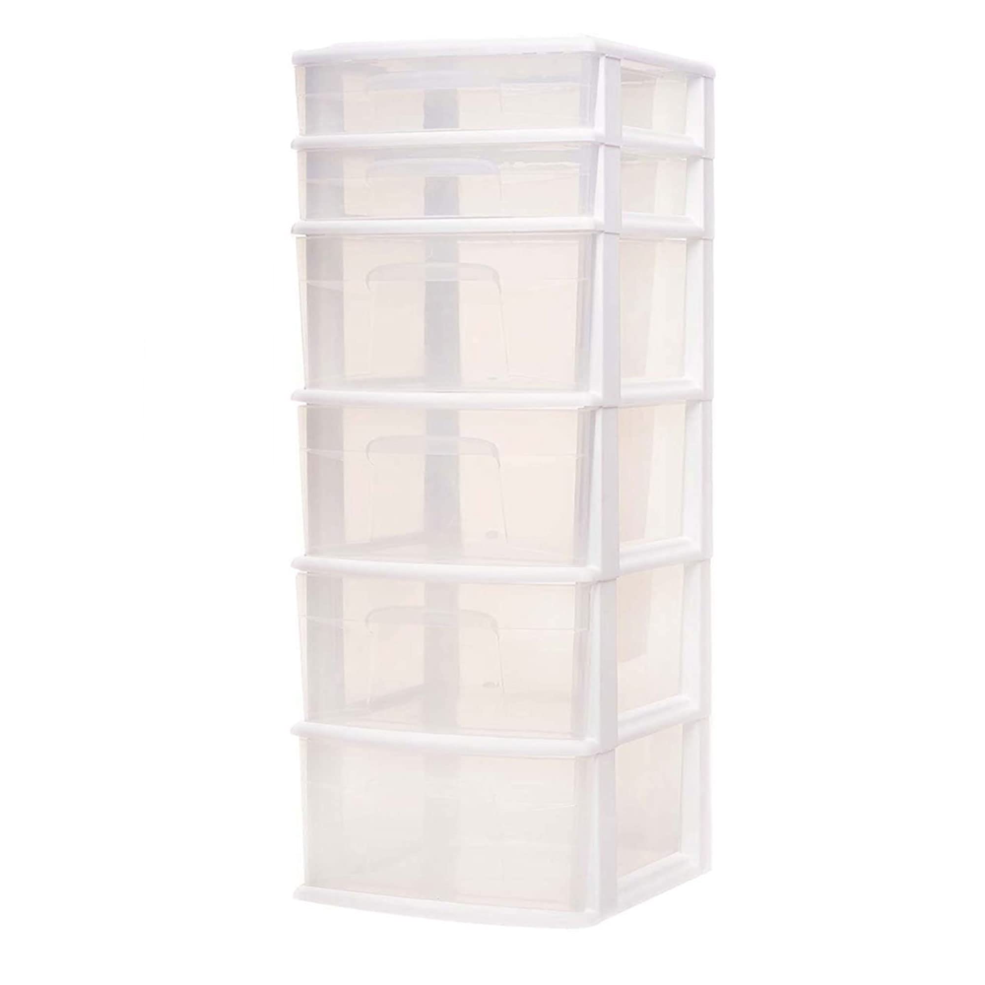 Photo 1 of HOMZ 6-Drawer Cart Organizer, Plastic Storage Drawers, Home Storage Organizer with Removeable Wheels, Medium, White Frame