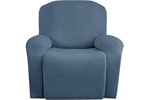 Jin Le 4 Pieces Recliner Cover 1 Seater Recliner Couch Covers Stretch Soft Furniture Protector with Elastic Bottom and Ties for Kids Pet(Recliner, Grayish Blue)