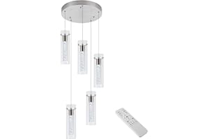 Bestwest Pendant Light fixtures,5-Light Kitchen Island Pendant Lights, 40W CRI 80+, 3400lm Remote Dimmable Tri-Color with Brushed Nickel Finish for Dinning Room, Living Room, Kitchen Island