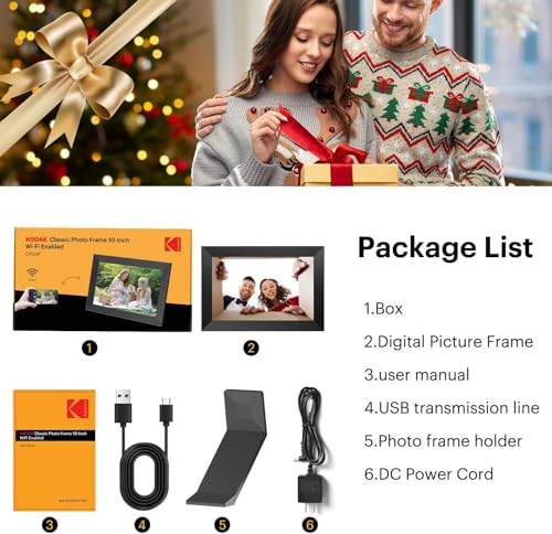 KODAK Digital Picture Frame WiFi 10.1 Inch HD IPS Touch Screen Electronic Picture Frame with 32 GB Memory, Automatic Picture Rotation, Share Photos or Videos Anywhere via App, Black