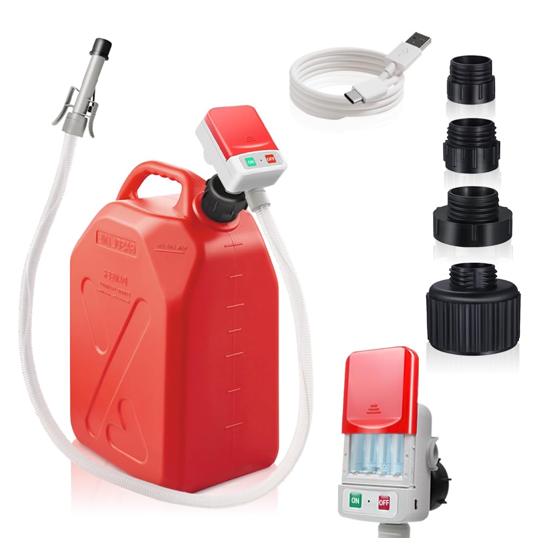 Photo 1 of HiNADA Auto-Stop Fuel Transfer Pump - USB Type-C or Battery Power, Portable 3.2 GPM with 51'' Extra Long Hose, 4 Can Adapters & Leak Protection for Oil/Diesel/Gasoline Safe Transfer.