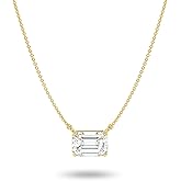 Carbon Atelier IGI Certified 1/4 to 3 Carat Emerald Cut Lab Grown Diamond Horizontal Solitaire Pendant Necklace for Women I 14k Gold (G-H, VS1-VS2, cttw) 16 to 18 Inch Adjustable Chain East-West