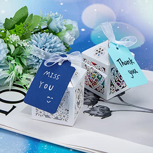 SallyFashion Colored Gift Tags, 100 PCS Paper Tags Hanging Blue Tags with String for DIY Arts Crafts Wedding Birthday Holiday
