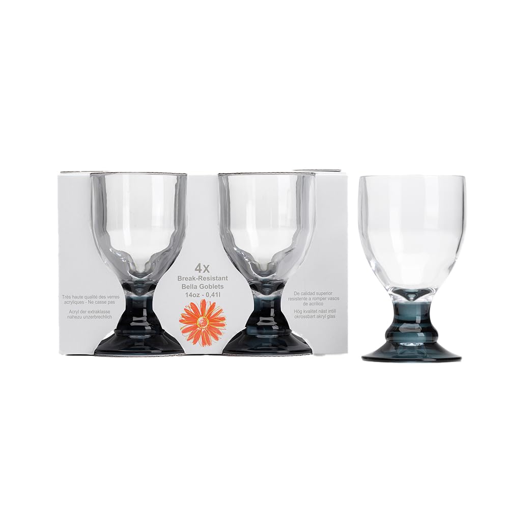 Flamefield Smoked Bella 4-Set Goblets - 0.41L Misty Elegance Acrylic Wine Glasses, Twilight Gray Shatter-Resistant Drinkware, BPA-Free, Durable & Chic for Indoor and Outdoor Celebrations