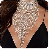 YERTTER Sparkle Silver Full Fringe Rhinestone Y Chain Tassel Chain Exaggrated Collar Luxury Tassel Crystal Statement Clavicle Choker Necklace for Wedding Party Music Bar Women（Silver 4）