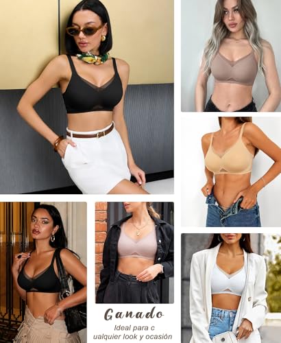 Ganado Women's Wireless Bra Lace Padded Comfort Seamless Push up Bralette