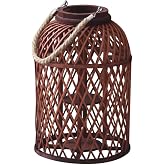 DECHOUS Vintage Candle Lantern Rustic Farmhouse Decor Lantern Candle Holder | Indoor and Outdoor Table Centerpiece, Natural Bamboo Hollow Design Hanging Lantern Home Wedding Decor