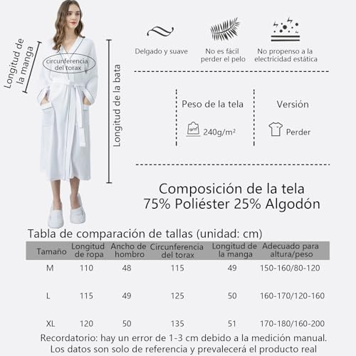 UTRHHVS Waffle Batas de baño,Lightweight albornoces para hombre y mujer,bata de baño toalla el y ella,Delgado y suave,Transpirable y absorbente de agua,para ropa de dormir y ropa de descanso