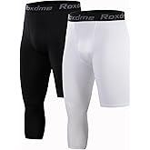 Roxdme 2 Pack Men's 3/4 One Leg Compression Capri Tights Pants Basketball Athletic Running
