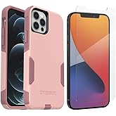OtterBox Commuter Series Case for iPhone 12 & iPhone 12 Pro (Only) - with Zagg Glass Elite+ Clear Screen Protector - Non-Retail Packaging - Ballet Way (Pink)