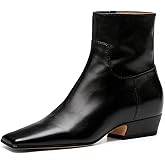 Maiyang Women Square Toe Low Chunky Heel Ankle Booties Fashion Side Zipper Flat Short Boot Daily Office Party Formal Shoes Size 4-16 US