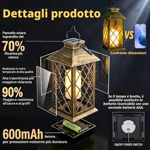 Joycome Outdoor Lanterns 2 Pieces Solar Garden Lantern with Flickering Candles, Solar Lamp Hanging Waterproof Table Lamps for Terrace Balcony Decorations – Copper