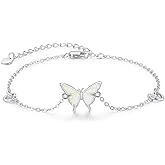 CUOKA MIRACLE Butterfly Bracelet 925 Sterling Silver White/Blue/Pink/Green Opal Bracelet Adjustable Butterfly Jewelry Gifts for Women Teens Birthday