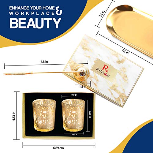 RFAQK Gold Votive Candle Holder with Metallic Plate and Candle Snuffer