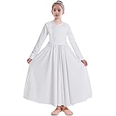 TLMNU Girls Praise Dance Dress Metallic Gold Liturgical Worship Church Robe Full Length Swing Lyrical Costume
