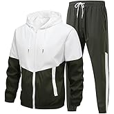 LUORUAN Men's Retro Windbreaker Tracksuits Set Long Sleeve Full Zip Running Sports Sweatsuit Color Block 2 Piece Outfits