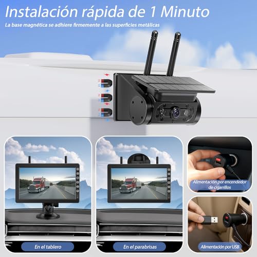 VASTEND Wireless Solar Backup Camera with 7 Inch Monitor 1080P Magnetic Rechargeable Battery 10000mAh Supports 4 Cameras for Trucks, Camper Vans, Caravans (VS-7B)