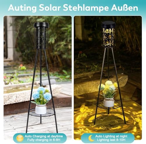Solarlampen für Außen, Schmetterling Solar Stehlampe Außen mit Pflanzenständern,Solarleuchten für Außen, IP65 Wasserdicht Solar Lampe für außen Terrasse, Hof, Rasen, Vorgarten, Veranda – Garten