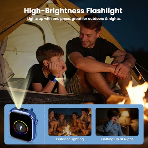 4G Children's Smart Watch with GPS, Dual Camera, Video Call, Voice Chat, SOS, Class Mode, Flashlight, IP68, Pedometer, Gift for Boys and Girls, Blue, 3 Year Warranty