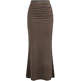 CIDER Mid Waist Skirts for Women Solid Ruched Bodycon Long Maxi Skirt Casual Fishtail Pencil Skirt