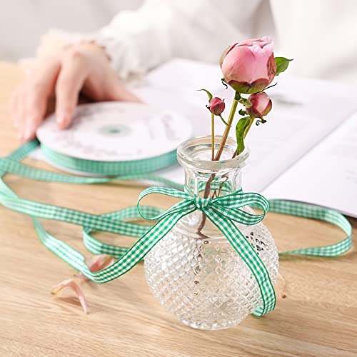 VGoodall Grass Green Gingham Ribbon, 3/8 x 50Yd Picnic Craft Ribbon Grass Green Ribbons for Hair Accessories Craft and Christmas Gift Wrapping