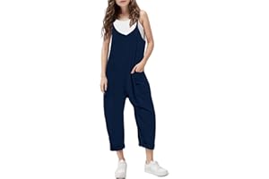 Evensu Girls Casual Jumpsuits Sleeveless Loose Spaghetti Strap Summer Rompers Long Pants with Pockets for 7-14 Years