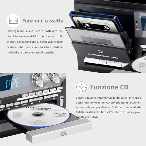 Modern Turntable with Built-in Speakers, 3 Speed Vinyl Player (33/45/78 RPM) for Home, Compact, Easy to Use and Ideal for Families and Music Lovers
