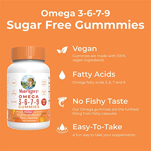 Vegan Omega 3 6 7 9 Gummies by MaryRuth's Up to 4 Month Supply