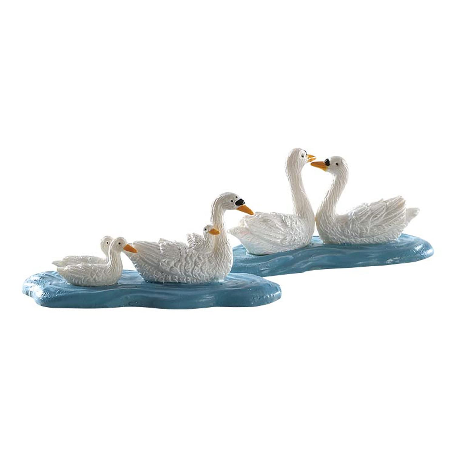 Lemax Swans Set Of 2 - White Polyresin Figurine Pair
