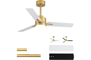 LANMEL 42'' Ceiling Fan with Lights and Remote, Low Profile Modern Ceiling Fan Gold, 6 Speed, Reversible, 3000k-6000k LED, Quiet DC Motor for Indoor Outdoor Bedroom Living Room