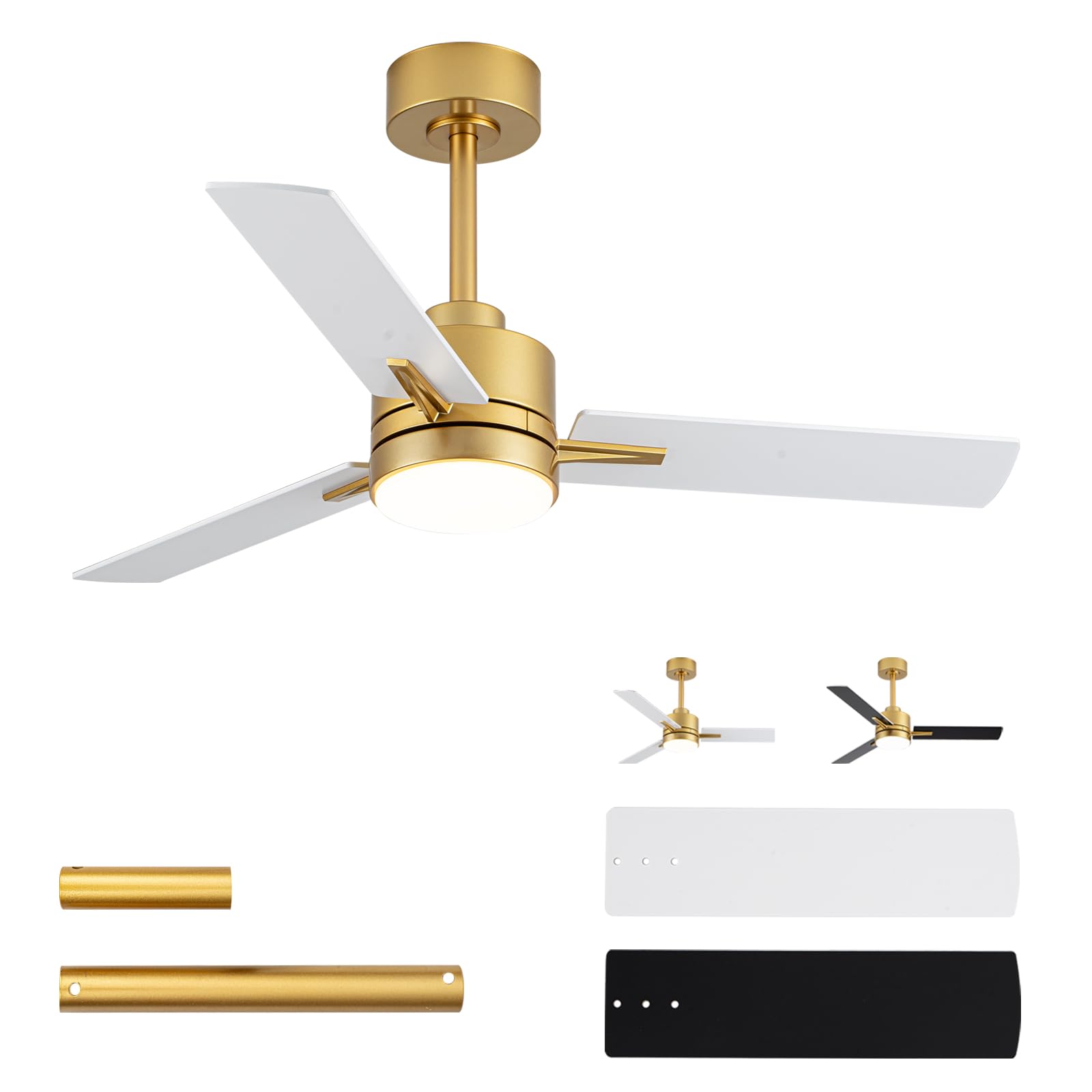 Photo 1 of LANMEL 42'' Ceiling Fan with Lights and Remote, Low Profile Modern Ceiling Fan Gold, 6 Speed, Reversible, 3000k-6000k Dimmable LED, Quiet DC Motor for Indoor Outdoor Bedroom Living Room