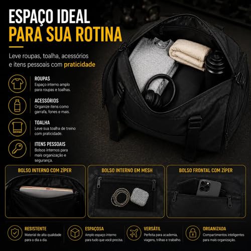 Bolsa Academia Viagem Mochila Porta Tênis Preta 4 em 1 – Alça Transversal e Compartimento de Calçados – Fit Travel Preemier