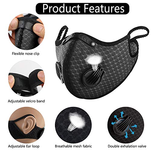 Begleri Anti-poussière Anti-Pollution Sport Lavable Réutilisable pour Le Cyclisme et la Course à Pied, Ensemble 2 (Noir)