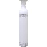 Hosley 24 Inch High White wash Metal Bottle Floor Vase. Ideal for Country Farmhouse Setting, Wedding Gift Special Occasion Home Office Dried Floral Arrangements
