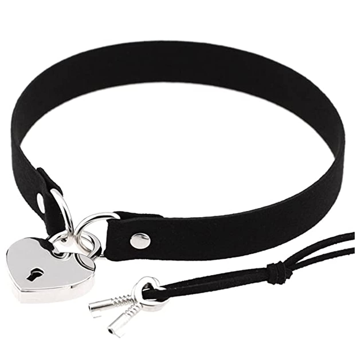 QIANDI Chereda Sweet Love Black Leather Punk Collar Lock Chokers 2017 for Women Heart Alloy Statement Choker Necklace Femme Jewelry