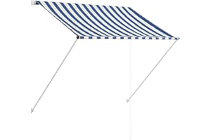 vidaXL Resistant Retractable Awning with Durable Steel Frame - Weather Resistant with PA Coating, Easy to Clean Polyester Canopy for Windows, Terraces, Balconies or Gardens - Blue and White, Size:...
