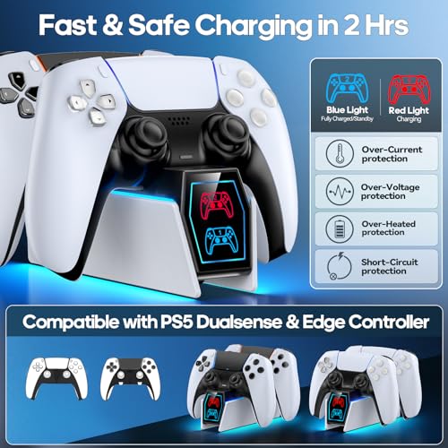 Tokluck PS5 Controller Ladestation, RGB PS5 Zubehör Ladestationen für PS5 Controller & Edge Controller, PS5 Charging Station Schnellladung für PlayStation 5 Dualsense thumbnail 2