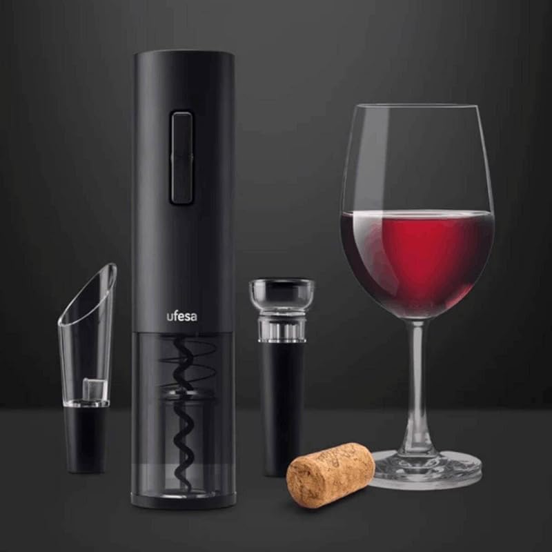 Saca-rolhas elétrico recarregável EasyOpen, abridor automático de vinho com cortador de etiquetas de garrafas, decantador e tampão de vedação, USB, luz LED