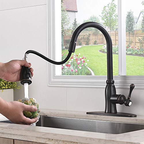 Commercial Single Handle High Arc Pull Out Oil Rubbed Bronze Bar Sink Kitchen Faucet, Single