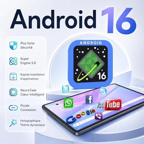 TABWEE Android 16 Tablette avec Clavier - Tablette 12 Pouces, 48 Go+256 Go, 10000 mAh, 16 MP+8 MP, 1600 * 2400 QHD+, Widevine L1, Gemini AI 3.1 Pro, GPS Intégré, Tablette 4G LTE (Garantie de 4 Ans)