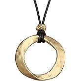 HAPPILOOPS Women's Leather Long Necklace Bohemian Necklace Circle Pendant Retro Necklaces for Women Woven Handmade Jewelry