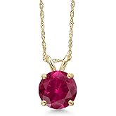 Gem Stone King 14K Yellow Gold Red Created Ruby Pendant Necklace for Women | 1.55 Cttw | Gemstone July Birthstone | Round 7MM | With 18 Inch Chain