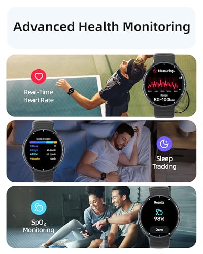 Parsonver Smart Watch Built-in GPS, 5ATM Swimming Smartwatch for Pool/Open Water, Fitness Watch with AMOLED Display, Heart Rate Sleep Monitor, 100+ Sports,Message Notification (Black, 42 mm)