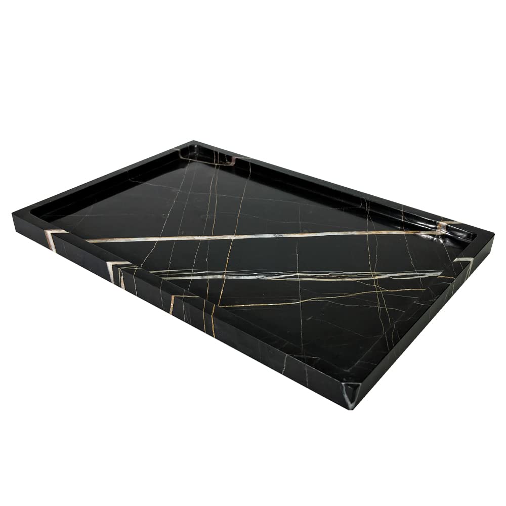 Photo 1 of Real Luxurious Natural Marble Vanity Tray Genuine Marble Storage Tray for Home Decor Stone Tray for Bathroom/Kitchen/Vanity/Dresser Non-Resin/?Black Gold?