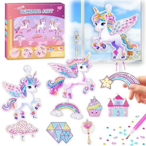Gifts for 5 6 7 8 Year Old Girls: Diamond Arts and Crafts for Kids Age 5-10 Girls Birthday Presents, DIY Unicorn Gem Art Kits Toy for 5-6-7 Year Old Kids Craft Sun Catchers for Windows Home Decoration