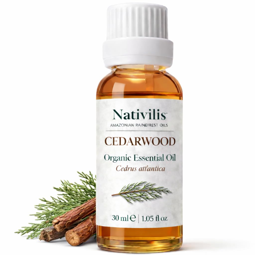 Nativilis Organic Cedarwood Essential Oil (Cedrus Atlantica) 30ml / 1.05 fl oz – 100% Pure Natural Aromatherapy Oil – Skin & Hair Routine – Woody Relaxing Scent - Copaiba