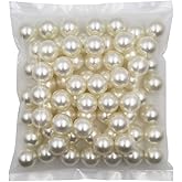 INSPIRELLE 70pcs 20mm (0.79 Inch) Ivory Lustrous ABS Undrilled Art Faux Pearls for Big Containers, Big Size No Hole Makeup Beads Imitation Round Pearl Beads for Table Scatter Home Wedding Decoration