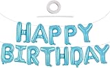 TONIFUL 16 Inch Happy Birthday Foil Letter Balloons Banner Light Blue