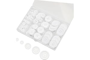 Lilaly 100 pcs White Buttons for Crafts Buttons, Button DIY Buttons, Mixed Sewing Buttons, 5 Sizes of White Round Mixed Buttons Suitable for for Crafts, Coats, Shirts, Pants, Shorts and More (White)